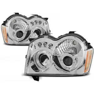 Tuning headlight set with halogen angel eyes suitable for Chrysler JEEP GRAND CHEROKEE 2005-2008, left and right