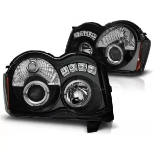 Tuning headlight set with halogen angel eyes suitable for Chrysler JEEP GRAND CHEROKEE 2008-2010, left and right
