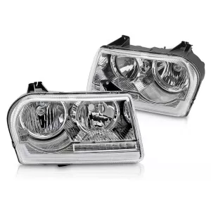 Tuning headlight set suitable for Chrysler 300C 2005-2008 with chrome base, with dynamic indicators, left and right