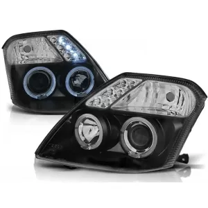 Tuning headlight set with halogen angel eyes suitable for Citroen C2 09.2003-2010, left and right