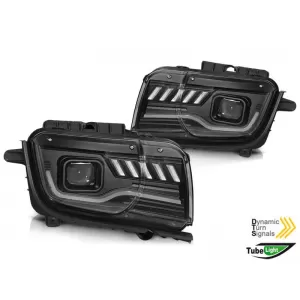 Tuning headlight set suitable for Chevrolet Camaro 2009-2013 black base with dynamic turn signal, left and right