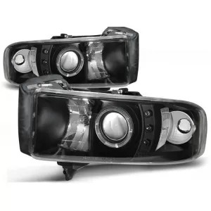 Tuning headlight kit with halogen angel eyes suitable for Dodge RAM 1994-2001, left and right