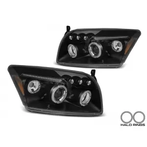 Tuning headlight kit with angel eyes suitable for Dodge Caliber 2006-2012 with black base, left and right