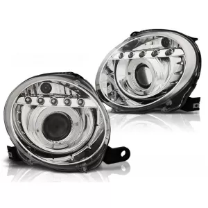 Tuning headlight set with LED lights suitable for Fiat 500 after 2007, left and right