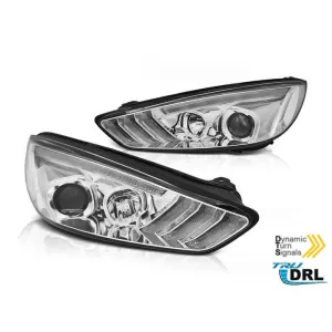Tuning headlight set suitable for Ford Focus MK3 2015-2018 with chrome base, left and right