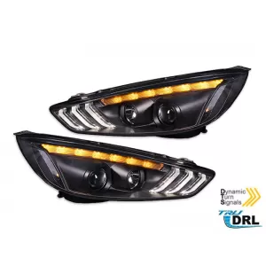 Tuning headlight set suitable for Ford Focus MK3 2015-2018 with black base, left and right