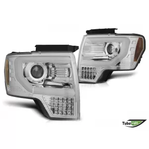 Tuning headlight set suitable for Ford F150 2008-2014 with chrome base, left and right