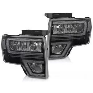 LED tuning headlight set suitable for Ford F150 2008-2014 with black base, for the model with factory DRL lights, with dynamic turn signals, with 