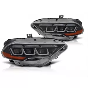 Tuning LED headlight kit suitable for Ford Mustang 2018-2021 with black base, for the model with factory DRL lights, with dynamic turn signals, left and right