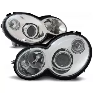 Tuning headlight set suitable for Mercedes C-Class Sport Coupe CL203 2000-2004 with chrome base, left and right