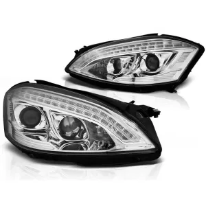 Tuning headlight set suitable for Mercedes S-Class W221 2005-2009 with chrome base, left and right