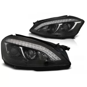 Tuning headlight set suitable for Mercedes S-Class W221 2005-2009 with black base, left and right