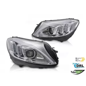 LED headlight set suitable for Mercedes C-Class W205 2014-2018 with chrome base, left and right, for the model with standard halogen headlights - ABMEHX6010665