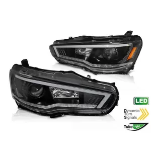 Tuning headlight set suitable for Mitsubishi Lancer 2008-2016 black base with dynamic turn signal, left and right