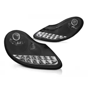 Tuning headlight set with DRL suitable for Porsche Boxster 986, 911 Carrera 996 1996-2001 with black base, left and right