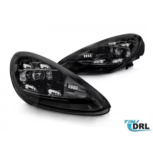 Tuning LED headlights suitable for Porsche Cayenne 2010-2015 for the model equipped with factory xenon and AFS, with black base, left and right