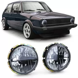 Clear glass headlights black smoke with crosshair for VW Golf 1 + Cabrio 74-83