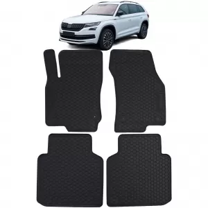 Car Rubber Floor Mats Black Premium Set for Skoda Kodiaq 2017-2023