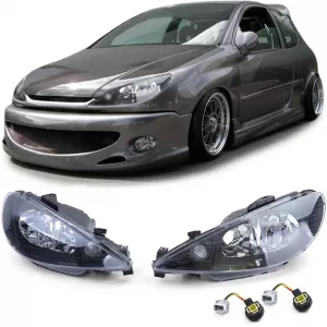 Clear Glass Headlights Black H7 H7 + Adapter for Peugeot 206 1998-2008