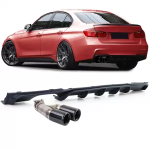 Rear diffuser matte + dual exhaust tailpipe black for BMW F30 F31 316i 318i 320i - ODRBDB6013850