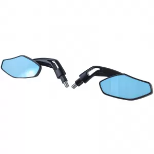 Motorcycle Universal Aluminum Mirror Set Luca Style Black with Blue Glass - ODSMK6025443