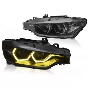 HEADLIGHTS ANGEL EYES YELLOW LED DRL BLACK fits BMW F30/F31 11-15  - TTHB6028936