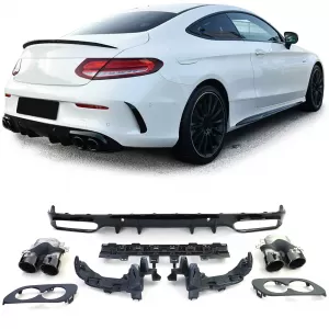 Sport rear diffuser set with round tailpipes black for Mercedes C205 Coupe from 18 - ODRBDM6030279