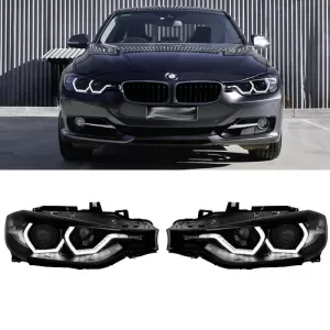 Headlights Set Suitable for BMW 3 F30 / F31 11-15 3D Angel Eyes Black H7/H7 With Motor Sonar - CGRHB6036337