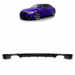 Rear Bumper Diffuser suitable for BMW 3 F30/F31 11-19 M-Packet Gloss Black with 2 Left & Right Double Exhaust Outlets from ABS Plastic 1pc - CGRRBDB6041216