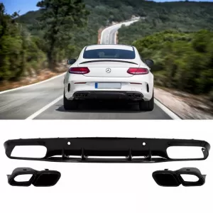 Rear Bumper Diffuser suitable for Mercedes-Benz C-Class C205 Coupe 14-21 A Design 63 Look With Black Exhaust Tips - CGRRBDM6042846