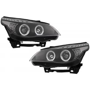 image-32-Angel Eyes Prednja svijetla prikladna za BMW serije 5 E60 E61 (2004-2007) DAYLINE LED crna