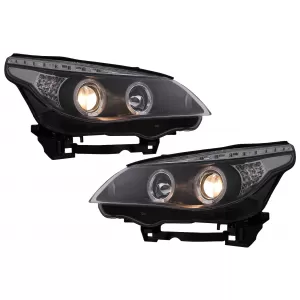 Angel Eyes Scheinwerfer für BMW 5er E60 E61 2004-2007 DAYLINE LED Schwarz-image-6089568