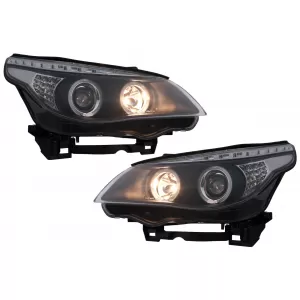 Angel Eyes Scheinwerfer für BMW 5er E60 E61 2004-2007 DAYLINE LED Schwarz-image-6089571