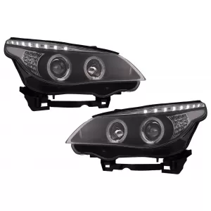 Angel Eyes Scheinwerfer für BMW 5er E60 E61 2004-2007 DAYLINE LED Schwarz-image-6089577