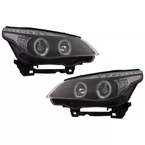 Angel Eyes Scheinwerfer für BMW 5er E60 E61 2004-2007 DAYLINE LED Schwarz-image-6089580
