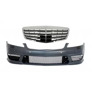 Front Bumper with Central Grille suitable for Mercedes S-Class W221 (2005-2012) S63 S65 Design