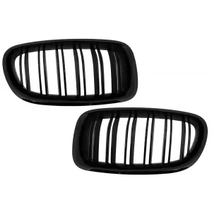 image-1-Središnje Maske Maske za bubrege prikladne za BMW F10 serije 5 (2010. i gore) Dvostruka pruga M dizajn Piano crna
