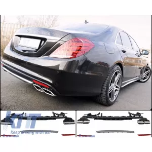 Hátsó lökhárító diffúzor és kipufogóvégek Mercedes S-Class W222 13+ modellekhez, S65 design, AMG Line Sport Body Kithez-image-5994105