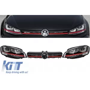 image-22-Fényszóró szett 3D LED irányjelzővel, DRL + hűtőrács Volkswagen Golf 7 VII (2012-2017) RED R20 GTI verzió, jobbkormányos