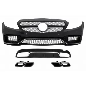 image-9-Bodykit für Mercedes C-Klasse W205 S205 Diffusor C63 Design Stoßstange Stoßfänger Endrohre