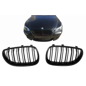 Central Kidney Grilles suitable for BMW 5 Series E60 E61 (2003-2009) Double Stripe M Design Piano Black