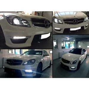 Stoßstange für Mercedes C W204 2012-2014 C63 Facelift-Look Scheinwerfer LED DRL-image-5998025