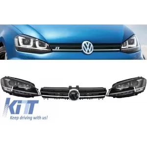 image-25-Fényszóró csomag 3D LED irányjelzővel, DRL-lel + Hűtőrács Volkswagen Golf 7 VII (2012-2017) ezüst R-Line Design