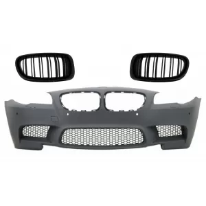 image-78-Első lökhárító BMW F10 F11 5 Series 11+ modellekhez, M Design zongoralakk fekete középső hűtőráccsal