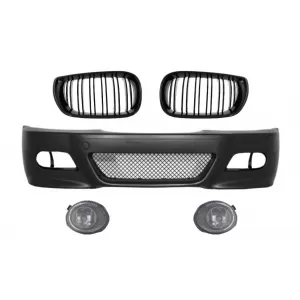 image-39-Prednji Branik sa središnjim bubrežastim Maske dvostrukim prugama pogodan za BMW E46 (1998-2004) i svjetla za Svijetla za maglu M3 Look