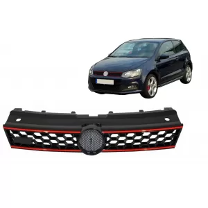 image-27-Zentraler Kühlergrill vorne für VW Polo 6R 2009-2014 Bienenwabe GTI-Design