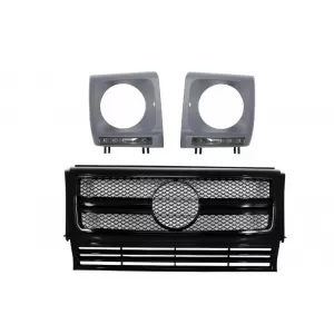 image-71-Középső hűtőrács és LED fényszóró keret MERCEDES G W463 90-12, G63 G65 AMG Design, fekete