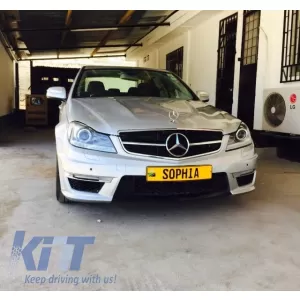 Kit Carrosserie pour Mercedes Classe C W204 07-14 Facelift C63 Look Phares LED DRL-image-5995110