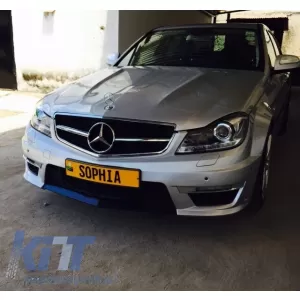 Kit Carrosserie pour Mercedes Classe C W204 07-14 Facelift C63 Look Phares LED DRL-image-5995114