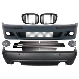 image-13-Body Kit prikladan za BMW serije 5 E39 (1997-2003) Dvostruki izlaz M5 Dizjan s PDC+Grog svjetlima kromiranim i središnjim Maske Piano crna+ Lajsne za vrata